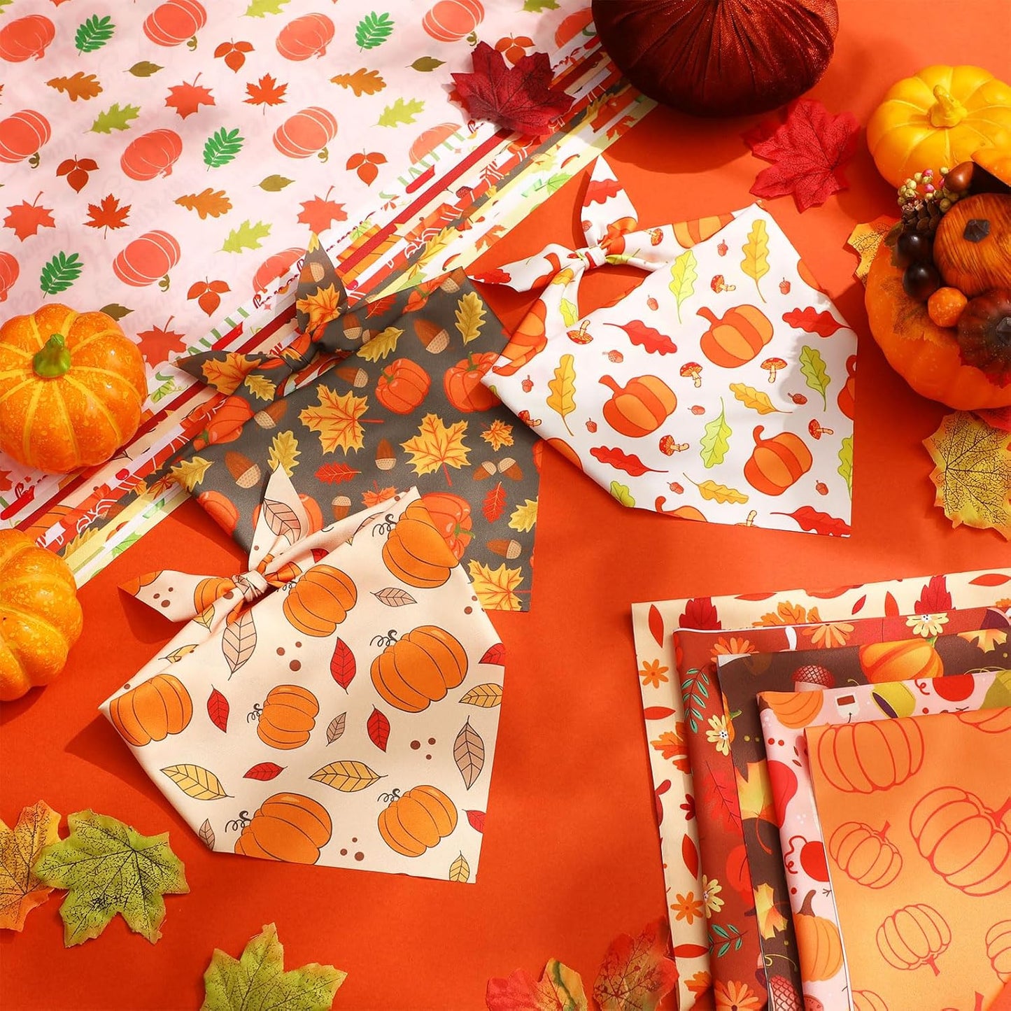 Chunful 100 Pieces Fall Dog Bandanas Bulk Autumn Pet Bandanas with Pumpkin Patterns Triangle Scarf Bib Kerchief Set for Small Large Dog Thanksgiving Costume Accessories (25.6 x 17.7 x 17.7)