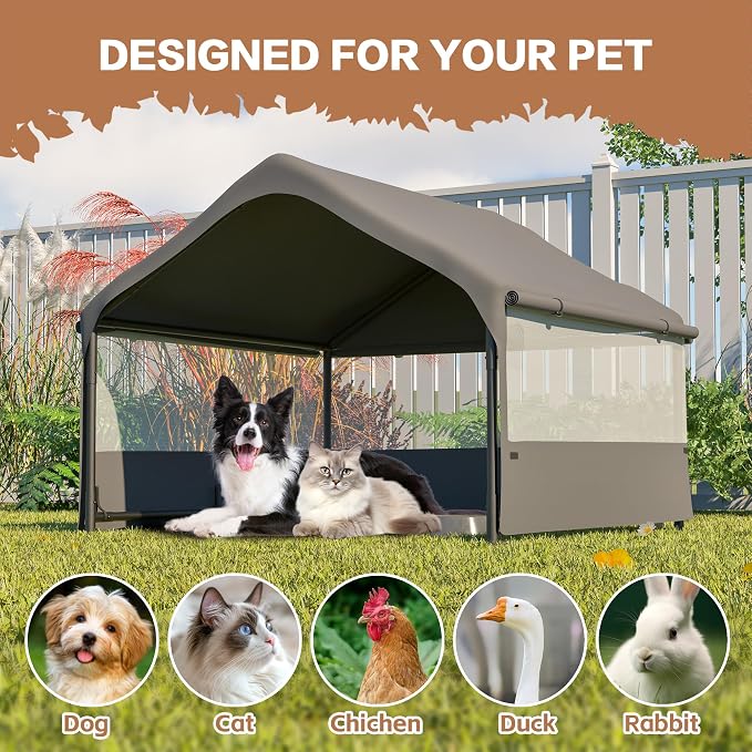 Extra Large Dog Shade Shelter 4'x4'x3' Waterproof, Outdoor Tent Canopy with Three-Sided Breathable Mesh Windows for Pet Medium Large Dogs, Cats, Pigs