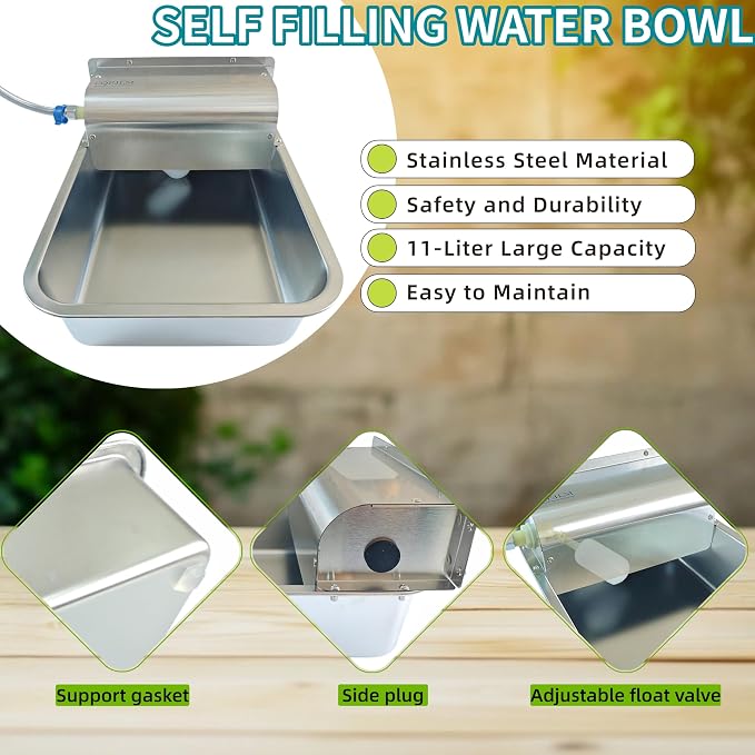 Stainless Steel Automatic Dog Water Dispenser,Adjustable Float Valve | 3 Gallons Indoor&Outdoor Dog Water Bowl Self-Filling Water Auto Fill for Dogs Livestock Chicken,Anti Tip, Wide Drinking Area