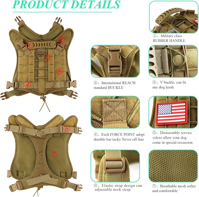 Tactical Dog Vest Training Outdoor Breathable Harness Military Pet Tactical Vest Detachable Pouches D Ring for Dog Leash