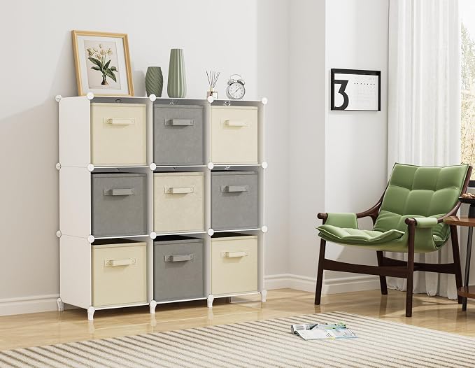 HOMIDEC Closet Organizers and Storage, 9 Cube Storage Organizer, White | Portable Closet Organizer System, Storage Cubes Shelves, for Bedroom, Kids Room, Bathroom, Wardrobe, Clothes Rack
