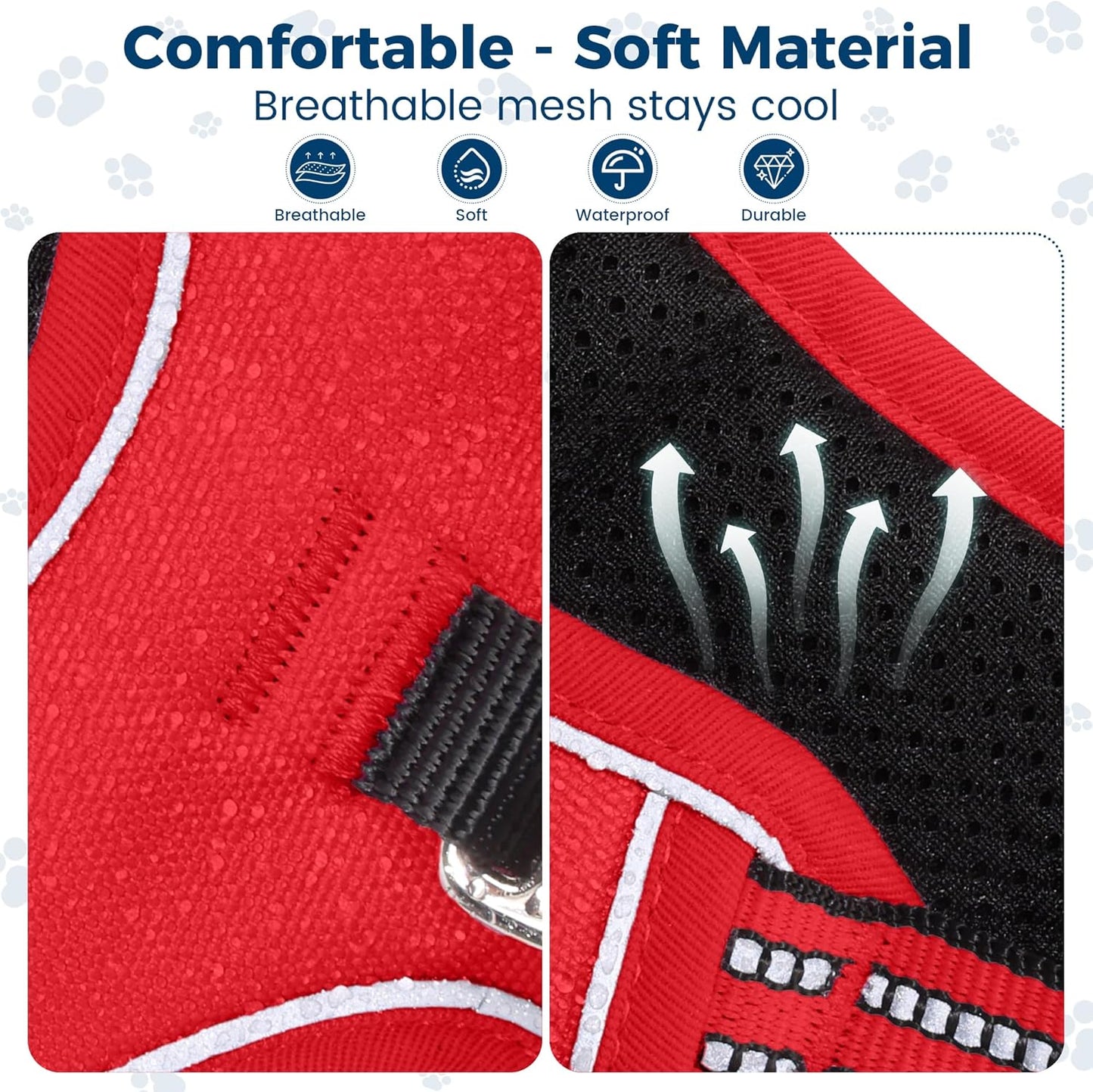 Funfox Dog Harness No Pull, Adjustable Pet Vest Harness, Super Soft Material with Vertical Handle Easy Control, Reflective Night Walking, 2 Leash Clips for Large Dogs, Red, L