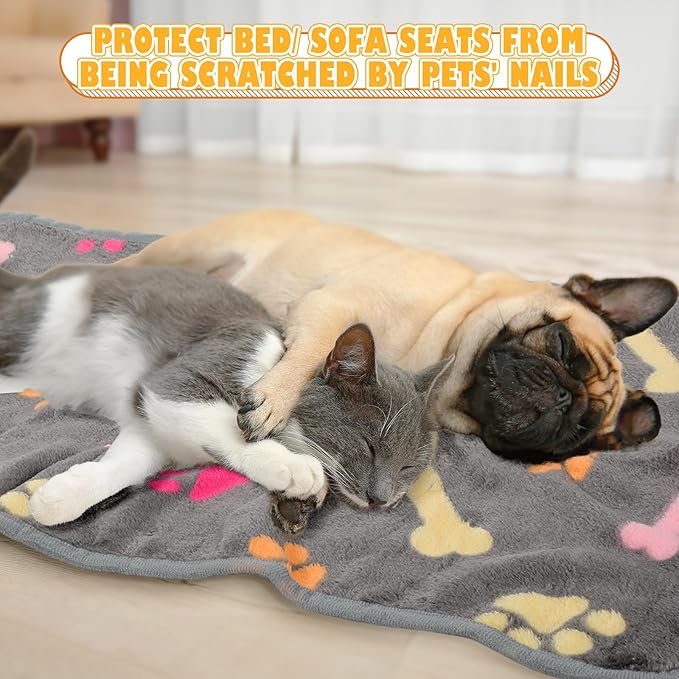 Chumia 18 Pcs Fleece Pet Blanket Soft Warm Sleep Mat Fluffy Cute Puppy Supplies Paw Bone Star Elephant Dot Heart Print Design Bed Blankets for Dog Cat Kitten Animals(30 x 20 Inch,Cute)