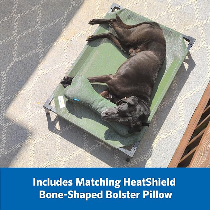 Coolaroo Pro Elevated Dog Bed with HeatShield Fabric – Advanced Cooling Raised Cot for Medium & Large Breeds, Easy-Clean, Low-to-Ground Access, Bonus Bolster Pillow – Glacier Grey