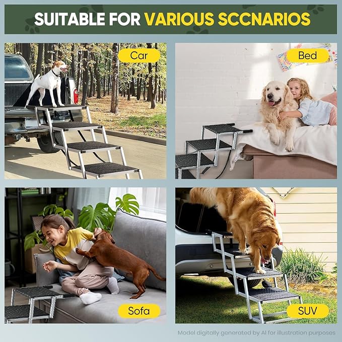 Sakerplus Dog Stairs for Large Dogs, 17.7” Wide Dog Ramps for Car 5 Steps | Foldable Dog Steps with Non Slip Surface, Portable Pet Steps for SUV, High Beds, Truck, Support Up to 200lb