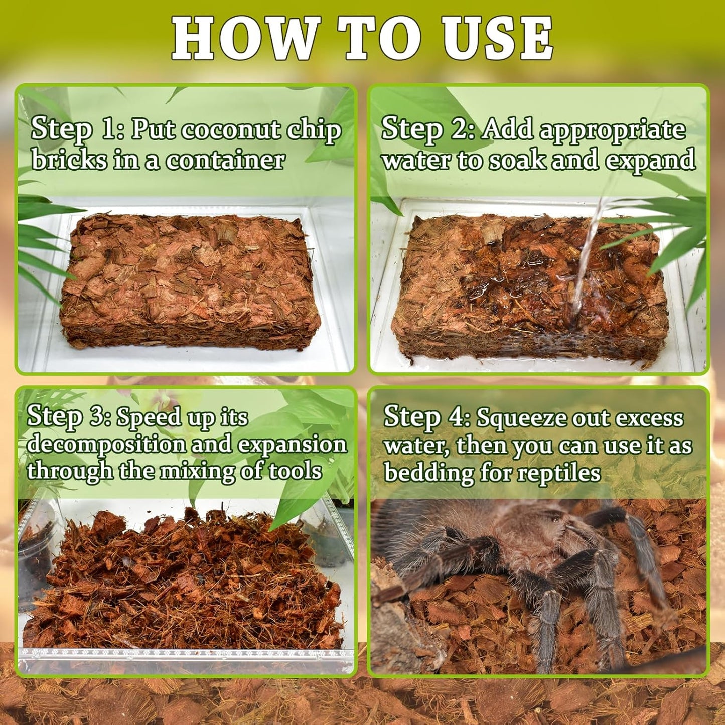 ZeeDix 6PCS Natural Coconut Chips Substrate for Reptiles, Coconut Fiber Husk Reptiles Bedding, Compressed Coco Chips Substrate for Ball Python, Snakes, Tortoise, Hermit Crab, Frogs, Lizard, Tarantula