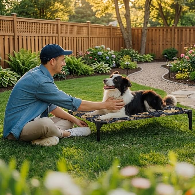 Outdoor Elevated Dog Bed for Medium Dogs, Vintage Flowers Breathable Cooling Raised Dog Cot for Indoor/Outdoor, Birds on Branch Floral Elegant Plants Waterproof Elevated Pet Beds, M 24 x 20 in