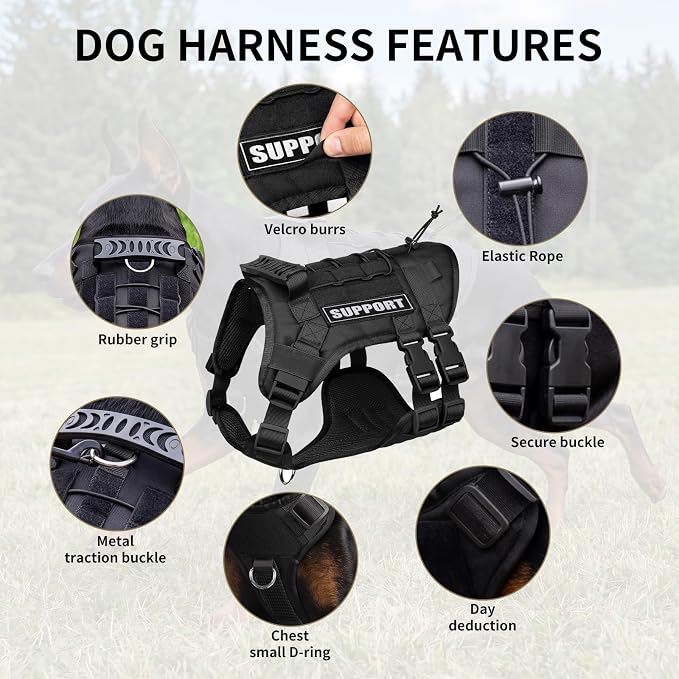 Tactical Dog Harness for Small Dogs, No Pull Vest with Control Handle, Heavy Duty Adjustable Reflective Pet Harness for French Bulldog, Pug, Puppy Walking, Training