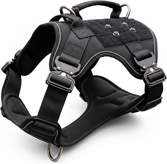 Tuff Pupper Elite Tactical Dog Harness | Dual Control Handles | Front & Back D-Rings | Fully Adjustable | Military Cobra Buckles | Heavy Duty Nylon Vest | Reflective MOLLE Dog Harness for Large Dogs