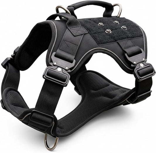 Tuff Pupper Elite Tactical Dog Harness | Dual Control Handles | Front & Back D-Rings | Fully Adjustable | Military Cobra Buckles | Heavy Duty Nylon Vest | Reflective MOLLE Dog Harness for Large Dogs