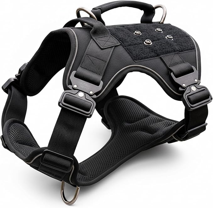 Tuff Pupper Elite Tactical Dog Harness | Dual Control Handles | Front & Back D-Rings | Fully Adjustable | Military Cobra Buckles | Heavy Duty Nylon Vest | Reflective MOLLE Dog Harness for Small Dogs