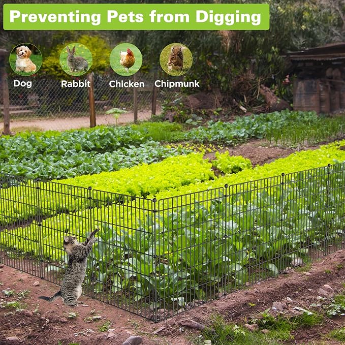 10 Panels No Dig Garden Fence Animal Barrier, 34in(H) × 22.5ft(L) Decorative Metal Outdoor Dog Fence, Rustproof Pet Fencing for Yard, Patio, Flower Bed -Temporary Fencing| Easy to Install