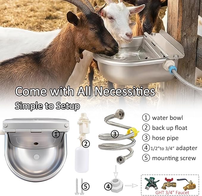 Automatic Water Dispenser for Dogs and Cats - Stainless Steel Dog Water Bowl Dispenser Outdoor Large Pets Waterer Feeder for Poultry and Livestock