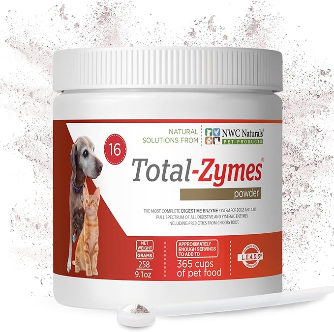 NWC Naturals Total-Zymes Digestive Enzymes for Cats and Dogs, Unflavored, Gut Health with Prebiotic to Support Food Digestion & Absorption, 365 Servings - 8 Ounces