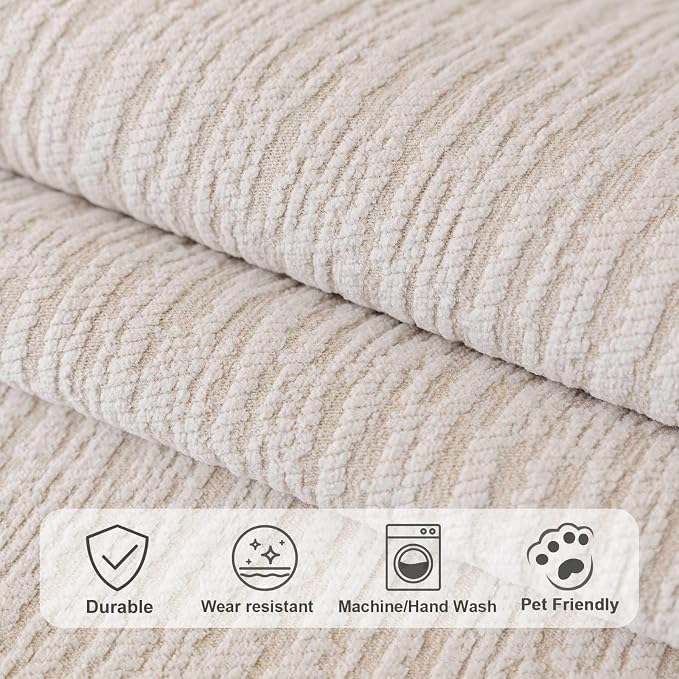 Soft Waterproof Chenille Cover Washable, Non Slip Sectional Sofa Covers for 3 Cushion Couch Sofa L Sharped Sofa Slipcover for Pets, Furniture Protector (1 PCS 36"x63" White)