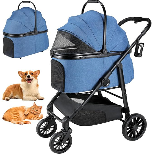 MAMIZO Pet Stroller for Medium Dogs Up to 44 lbs with Detachable Carrier | All-Terrain 3-in-1 Dog Stroller for Senior Dogs & Cats with Rubber Wheels, One-Click Folding, Storage Basket & Cup Holder