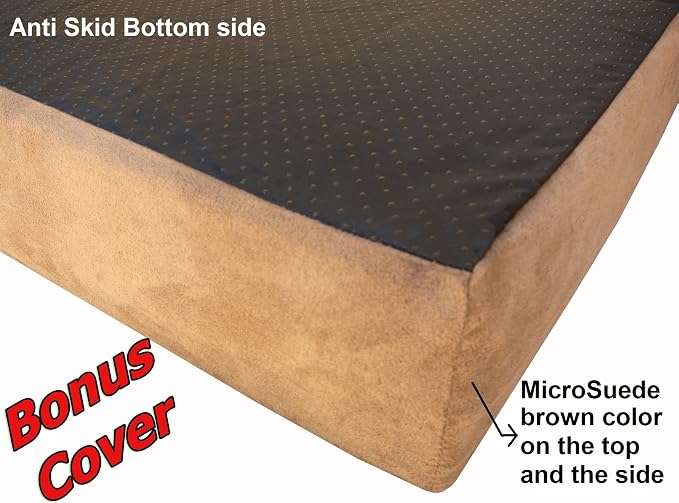 Dogbed4less Waterproof Memory Foam Dog Bed for Medium Dogs with Washable Cover and Extra Pet Bed Case 37X27X4 Inch, Khaki