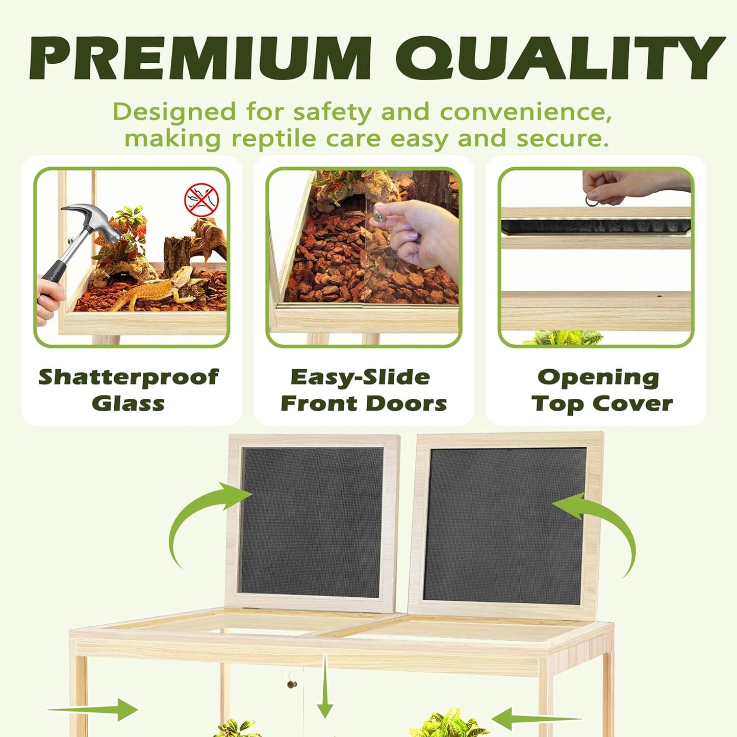 PROLEE Bearded Dragon Tank with Leg,Tempered Glass Lizard Tanks and Reptile Enclosure,Up to 78 Gallon Reptile Tank with Metal Mesh and Lockable Door for Snakes,Chameleon (Oak, 60Gallons,40inch)