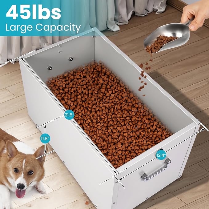 Elevated Dog Bowls with Storage Large Breed 15" H Raised Dog Bowl | 2 In 1 Pet Food Storage Container & Feeder, Galvanized Pet Feeder Feeding Station, Waterproof, Leak-proof, Holds Up To 45 Lbs