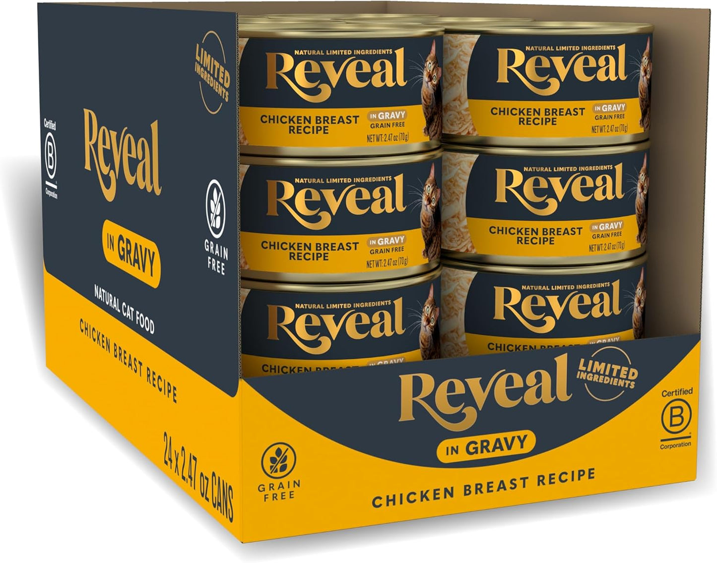 Reveal Natural Wet Cat Food, 24 Count, Grain Free, Limited Ingredient Canned Food for Cats, Chicken Breast in Gravy, 2.47 oz Cans
