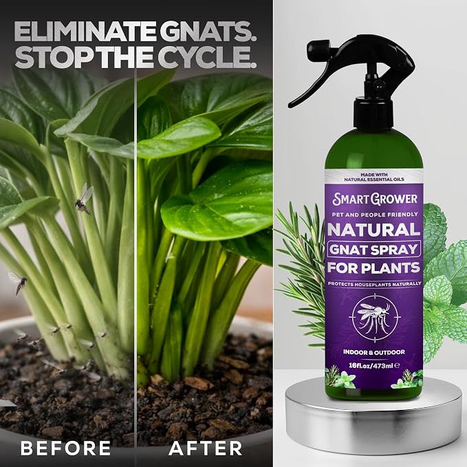 Natural Gnat Spray for Plants (16oz) – Fungus Gnat Killer for Indoor Plants – Essential Oil Plant Bug Spray – Ready to Use – Pet and Family Friendly, Houseplant Insect Control - Smart Grower