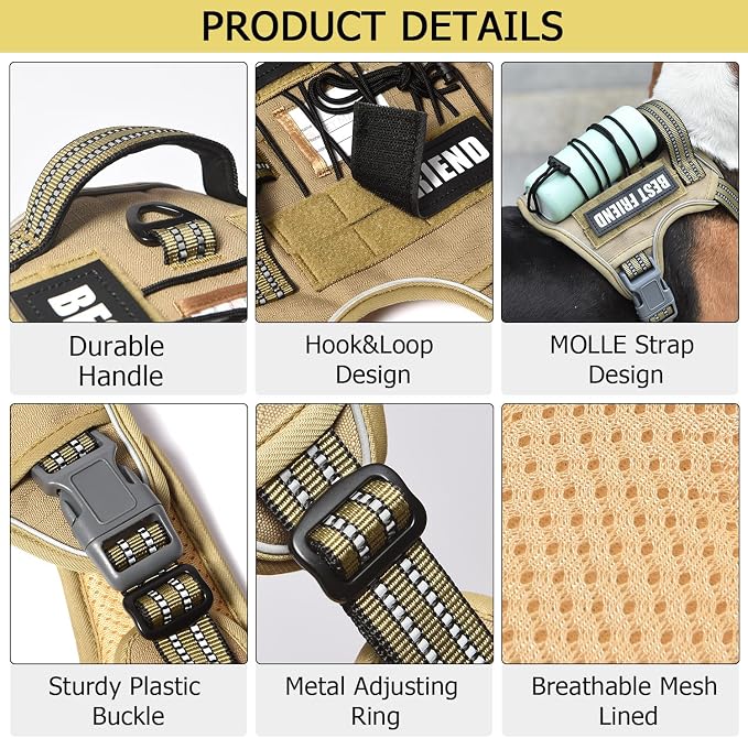 Heavy Duty Dog Harness with Handle, No Pull Adjustable Outdoor Vest with Metal Buckles, MOLLE Panel & Reflective Strips for Medium Large Dogs