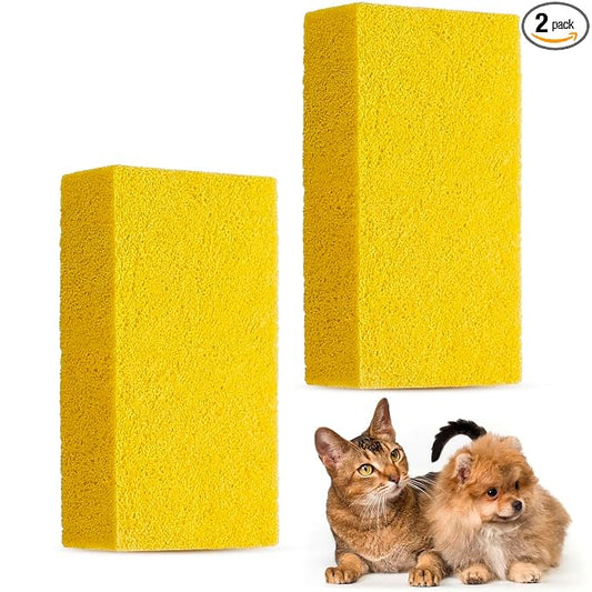 2 Pack Pet Hair Remover Sponge Cat and Dog Hair Sponge Rubber Pet Fur Lifter Removal Tool, Remove from Furniture, Carpet, Bedding, Clothing, 6.26 x 3.28 x 1.89 Inch (Yellow)