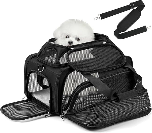 pidipiti 17x11x9.5 Alaska Hawaiian Southwest Airline Approved top and 1 Side Expandable pet Carrier for Extra-Small Dog/Small cat up to 5 lbs