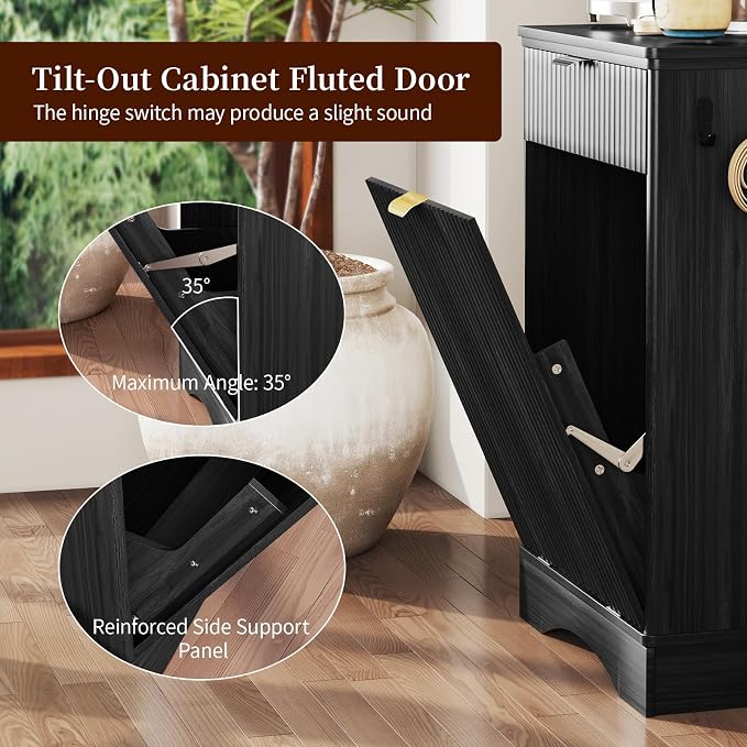 Tilt Out Trash Can Cabinet with Dog Bowl, 10 Gallons Dog Feeding Station with Storage Cabinet, Pet Feeder Cabinet with Hideaway Drawer for Kitchen, Living Room(Tilt-Out Dog Feeding Station-Black)