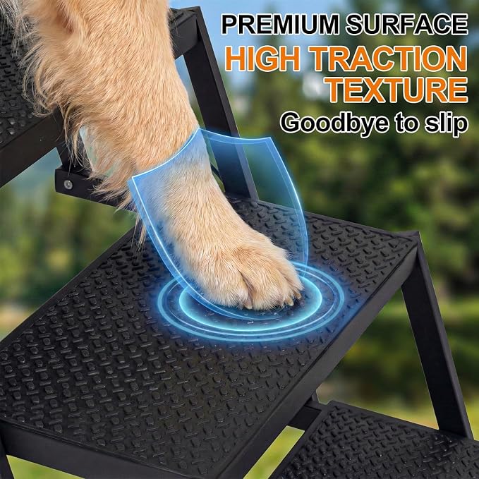 Dog Steps for Car, Truck, SUV, Dog Ramps for Cars with High Traction Surface, Portable Waterproof Dog Stairs for Large Dogs, Supports Up to 200 lbs, 5 Steps