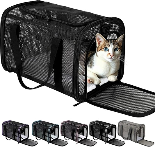 Cat Carrier, Soft-Sided Pet Carrier Bag, Breathable Mesh, Black (Black, 20 * 13 * 13)