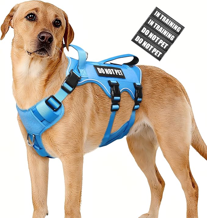 Escape Proof Dog Harness with Double Handle+4 Removable Patches | Service Working Molle Harness with Double Handle for Large Dogs, Tactical Pet Reflective Vest for Walking Hiking Hunting