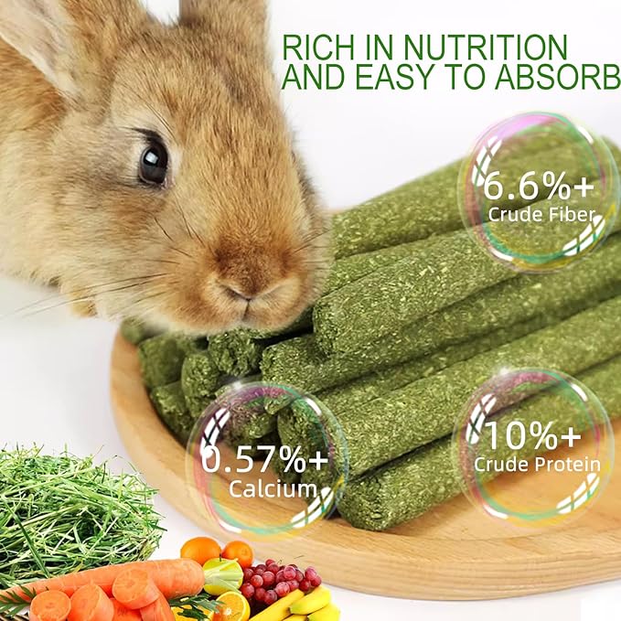 Timothy Hay Sticks for Rabbits & Guinea Pigs - 100% Natural Handmade Chew Treats for Dental Health, 30 Count Small Animal Treats for Chinchillas, Hamsters