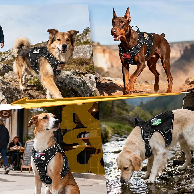 rabbitgoo Tactical Dog Harness X-Large, Heavy Duty Military No Pull Vest | Sturdy Metal Buckles, 5 Adjustments, Molle System, Powerful Pullers for Training, Hunting, Outdoor, Black Reflex, X-Large