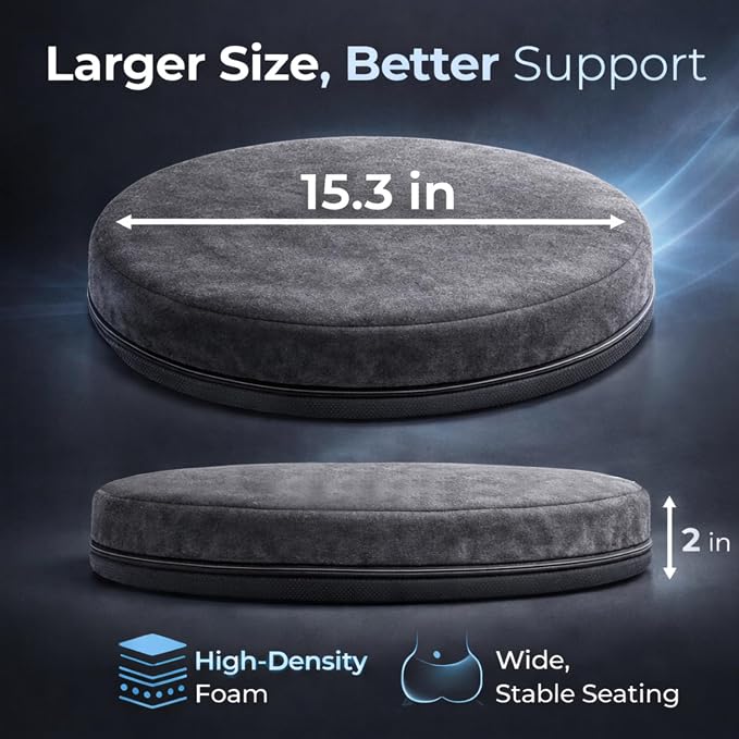 Pack of 2, 360 Degree Swivel Seat Cushion for Easier Sitting and Standing, Mobility Cushion for Chair and Car, Black, 15 Inches,