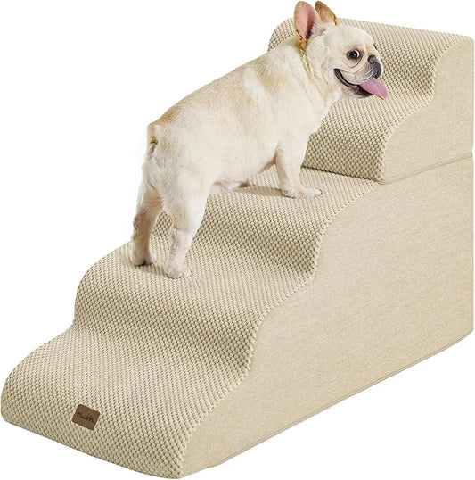 Made4Pets Dog Stairs Ramp for High Bed 22.8" H, 5-Step Pet Stairs for Bed Couch Sofa Climbing, 35D Foam Pet Steps for Small Dogs and Cats, Non-Slip Bottom Dog Steps, Beige