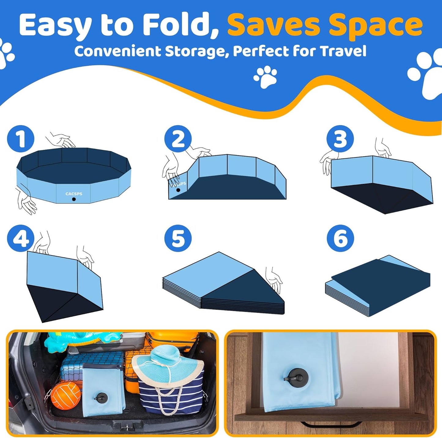 79" x 12" Foldable Dog Pool - Collapsible Hard Plastic Kiddie Pool for Dogs & Kids, Non-Slip Pet Bath Tub for Outdoor Backyard Use, Lightweight & Portable (Blue)