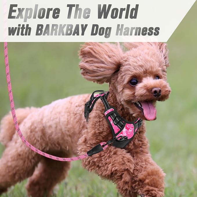 BARKBAY Dog Harness No Pull for Small Sized Dog Front Back Clips,Dog Vest | Soft Padded No Choke With Handle,Easy On&Off,Adjustable Reflective For Walking Training Running(Pink Camo,XS)