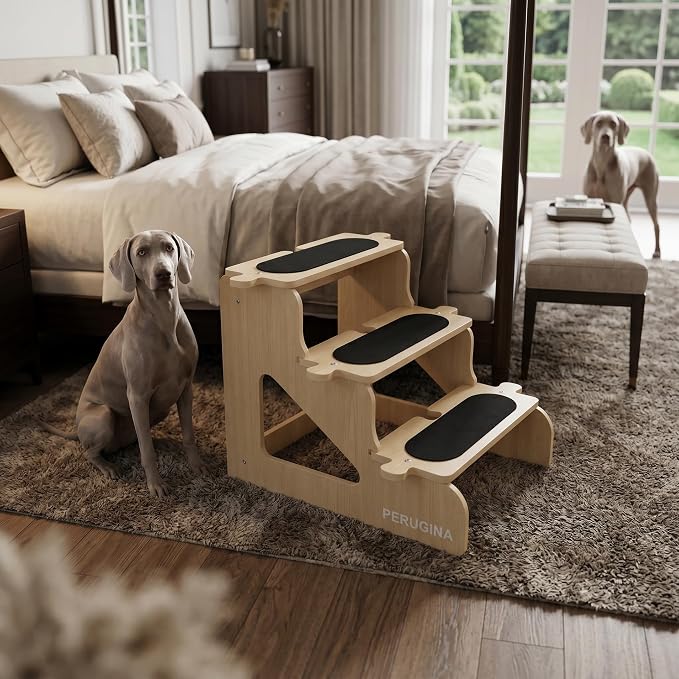 PERUGINA Wood Dog Stairs for Bed,NaturalWood Pattern,L 80lb