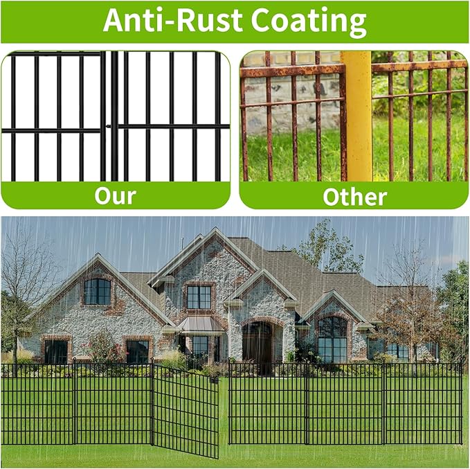Toolterritary 5 Panels No Dig Garden Fence with Gate, 32 in(H) X12.1 ft(L) Metal Fence Panels, Thickened Rustproof Garden Fencing, Animal Barrier for Dogs, Rabbits, and Patio
