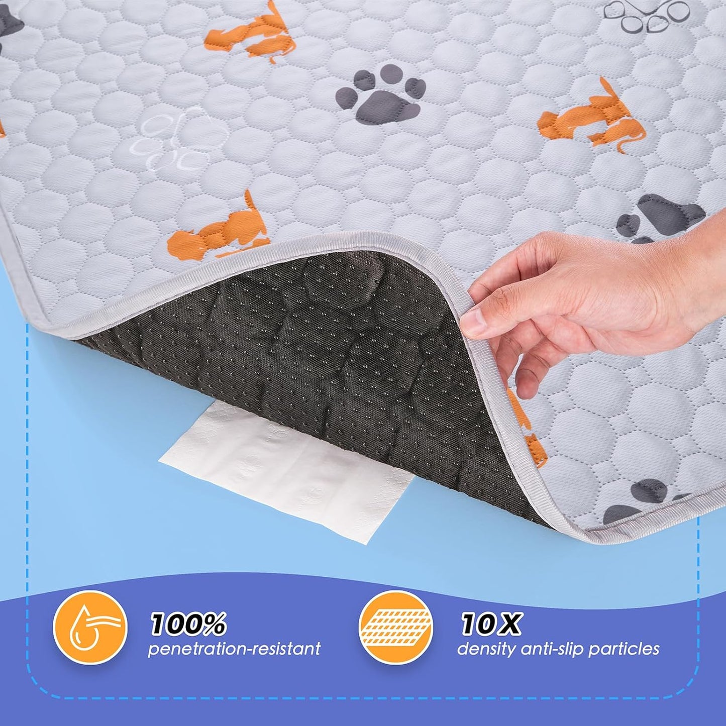 Washable Pee Pads for Dogs, 2 Pack Absorbent Reusable Training Dog Pads Pet Puppy Pads, Non-Slip Potty Pads for Whelping, Playpen, Crate, Bed, Orange, 24"x24"