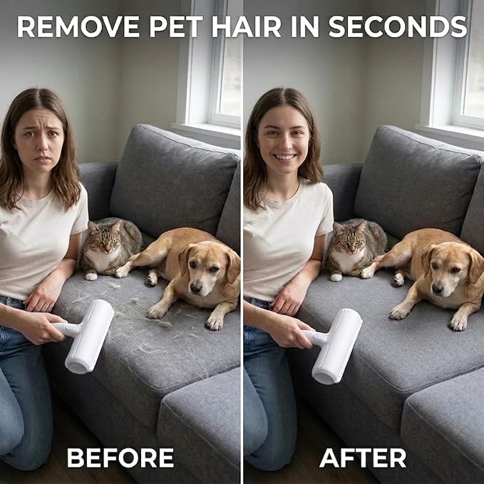 Pet Hair Remover Roller for Dog & Cat Hair | Reusable, Self Cleaning, For Furniture, Couch, Carpet, Rugs, Bedding & Car