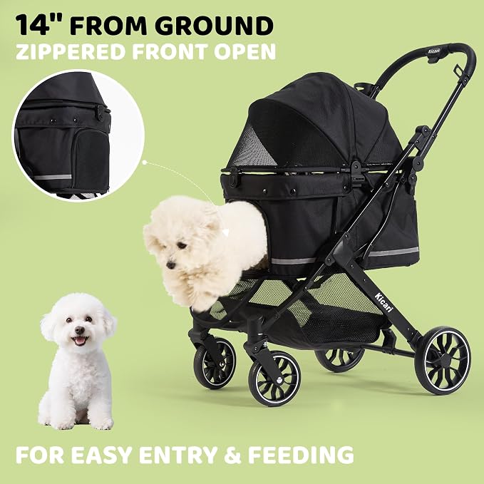 All-Terrain Dog Stroller for Small to Medium Dogs, Pet Stroller for Dogs & Cats Outdoor Walks, One-Hand Easy Fold, Double-Layer Anti-UV & Waterproof Canopy & Breathable Mesh, Samurai Black