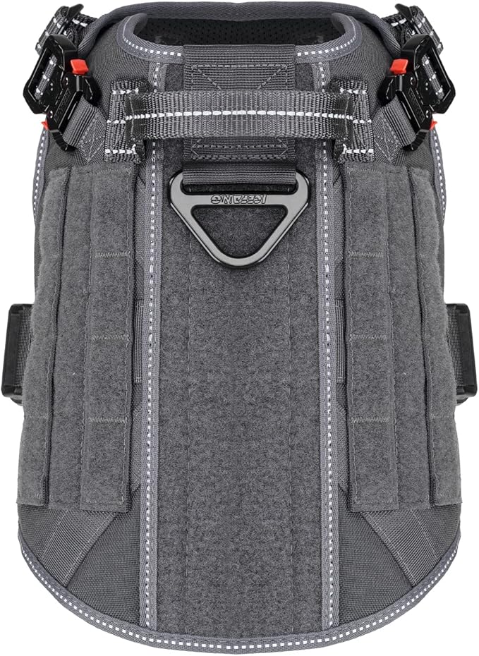 ICEFANG Tactical Dog Harness for Medium Dogs,Reflective No Pull Dog Vest | with Control Handle,Adjustable,Front Hook,2 Leash Clips,Soft Padded,MOLLE Panel,Grey,Medium