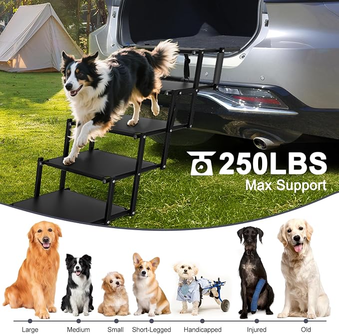 Extra Wide 20" Dog Stairs for Large Dogs, Dog Steps for Car 5 Steps | Foldable Dog Ramp for Car with Non-Slip Surface, Dog Stairs for Cars SUV High Beds Trucks, Portable Pet Stairs up to 250 lbs
