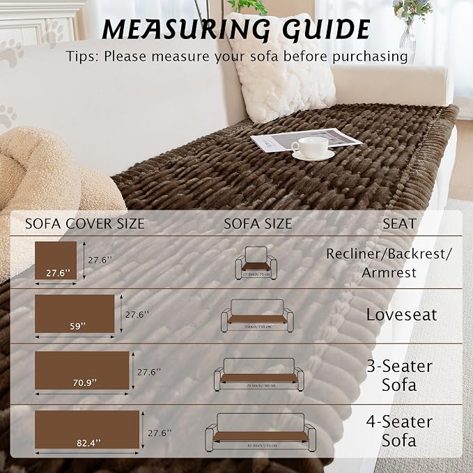 PuTian 100% Waterproof Fuzzy Couch Cover for Dogs Brown 27.6"x59" | Pet Friendly Dog Mat for Couch, Waterproof Sofa Protector, Scratch Resistant Furniture Cover for Dogs, Machine Washable