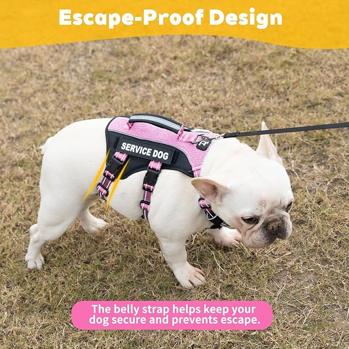 Service Dog Vest Harness, Escape Proof Harness with 6 Patches, No-Pull, Reflective Harness with Handle, Adjustable for Small to Large Dogs, for Training and Hiking (Pink, S)