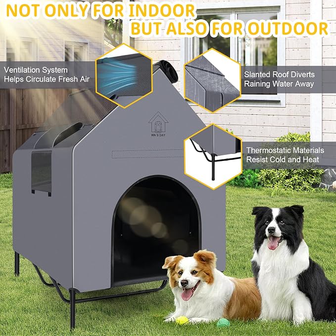 36'' Large Dog House Outdoor for Large Dogs Outside, Dog Tent, Pet House | Weatherproof Large Dogs House with Textilene Elevated Dog Bed, Breathable Dog House Outdoor with Windows and Sunshades