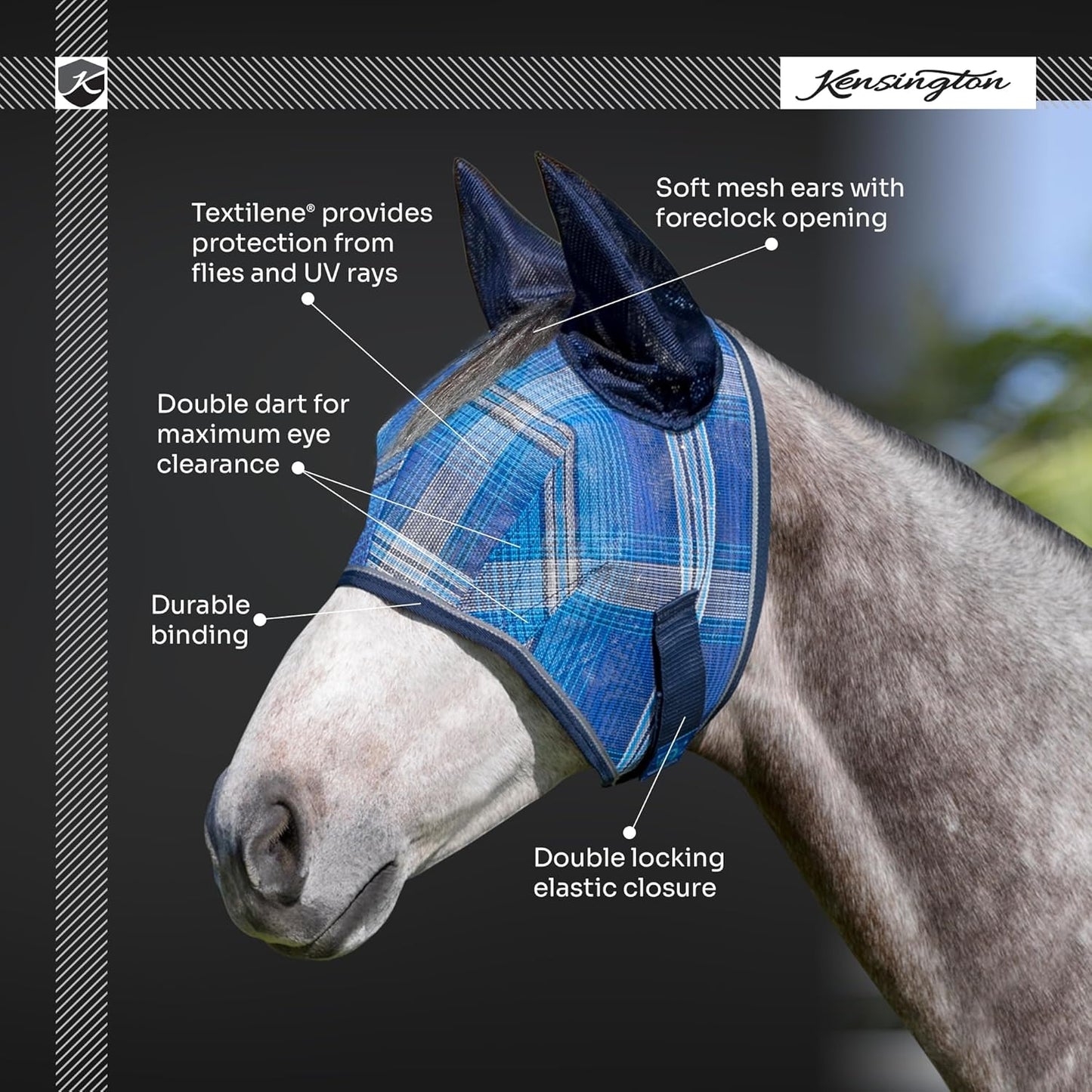 Kensington Signature Fly Mask w/Web Trim, Soft Mesh Ears & Forelock Opening Size: M-Small Horse Color: 121 - Deluxe Black