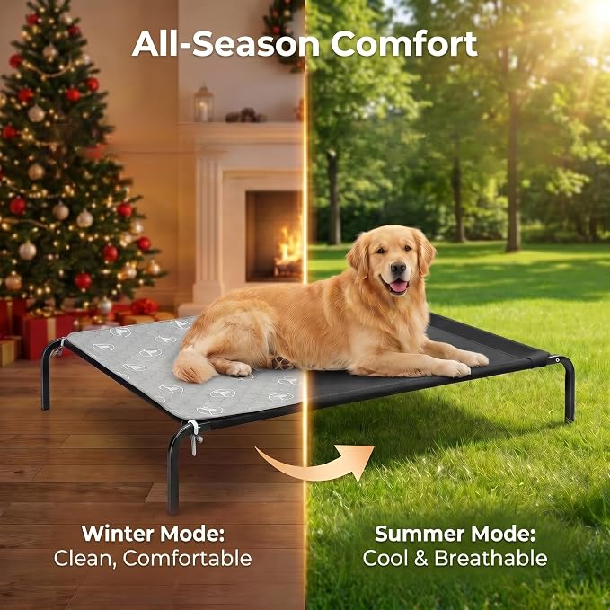 PJYuCien Raised Dog Bed with Pad, 48'' Gray | Saves Time and Effort, Easy to Clean, Portable, Indoor and Outdoor, Suitable for Puppy, Cat and Other Small Animals
